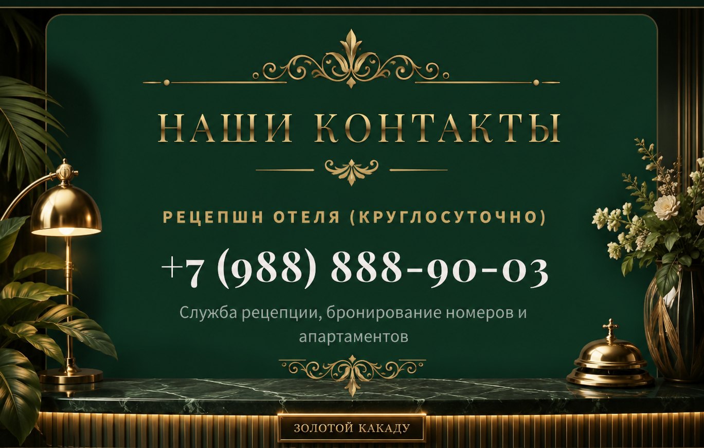 Наши контакты — бутик-отель «Золотой Какаду»: рецепшн +7 (988) 888-90-03, круглосуточно